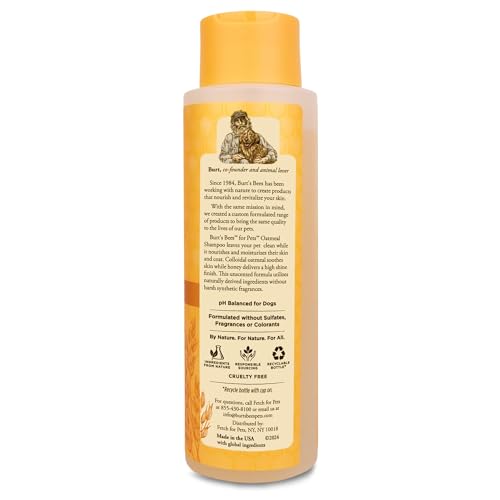 Burt's Bees for Pets Oatmeal Shampoo for Dogs with Colloidal Oat Flour and Honey - Skin Soothing Dog Oatmeal Shampoo, Moisturizing Dog Wash for Itchy Dry Skin, Essential Grooming Supplies, 16 Fl Oz
