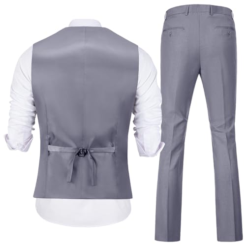 Mens Slim Fit 2 Piece Suit Set V-Neck Solid Dress Suit Vest Pants Wedding Prom Tuxedo for Men2
