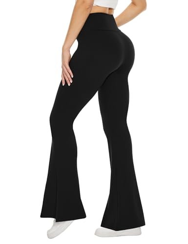 TNNZEET Black Flare Leggings for Women, Crossover Yoga Pants with Pockets Bootcut Flared Leggings