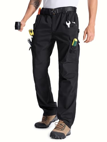 Zalify Mens Cargo Tactical Pants Work Hiking Construction Water Resistant Lightweight Ripstop Combat Military Pants Black 38-32