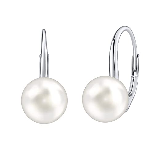 SILVEGO - Boucles d Oreilles - Argent 925 1000 - Perle Blanche Swarovski Crystals 8mm