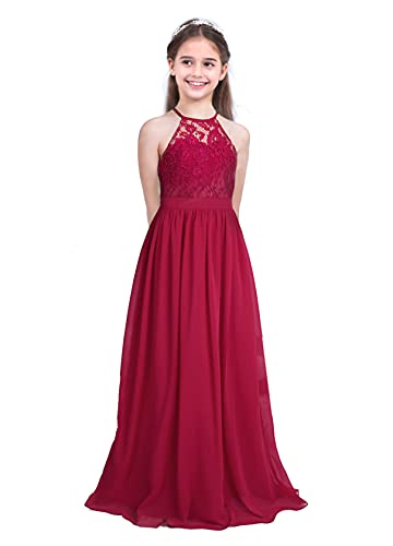 iiniim Robe De Cérémonie Mariage Enfant Fille Halter Princesse Robe De Soirée Cocktail Fête Élégante Robes Demoiselle d'honneur 4-16 Ans Rouge 12 Ans