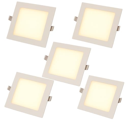 AntDau71® - 5 Pezzi Faretto LED da Incasso Quadrato 3000K Luce Bianca Calda Ultra Sottile per Soffitto Cartongesso per Interno Esterno - Alta Luminosità e Design Moderno (6 Watt (11,5cm x 11,5cm))