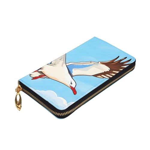 Leather Wallet 7.48 x 4.13 in - Stylish and Durable Wallet for Women with Multiple Compartments and Zipper Design Flying Seagulls Prints3