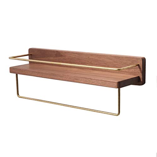 Toallero Estante de baño de Montaje en Pared de Madera Maciza - Estante multifunción con Barra para Toallas, portavasos y Bandeja cosmética de una Sola Capa - Estante de Almacenamiento para Ducha