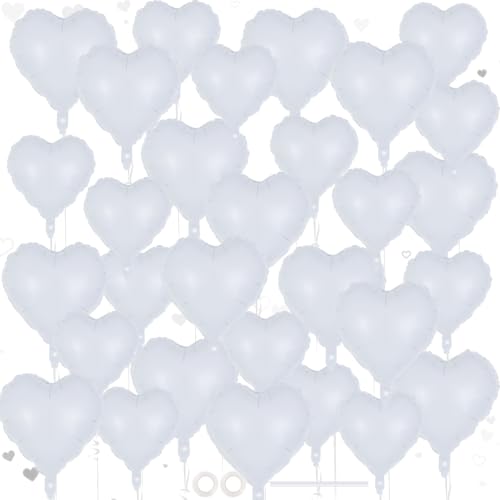 Image of 50 Pcs White Heart Balloons,5 Inch and 10 Inch Heart Foil Balloons Love Balloon Valentine Balloon for Birthday Party Wedding Engagement Party Baby Shower Valentine Day Decorations