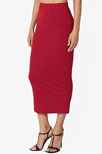 TheMogan Women's High Rise Buttery Soft Lined Mid Calf Bodycon Midi Pencil Skirt Dark Red S3