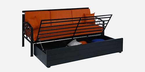 Image of 3 Seater Metal Sofa Cum Bed with Hydraulic Storage | Sofa Set for Living Room, Bedroom, Guest Room| Single Size Convertible Sofa Bed | Comfortable Seating Sofa Rust & Black