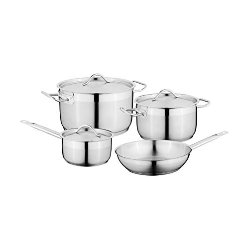 Berghoff Hotel 18/10 Stainless Steel Cookware Set, 7pcs Durable Multi-Purpose Cookware, Dishwasher Safe