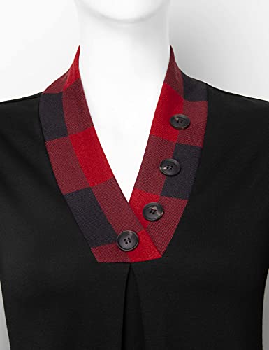 Messic Pullover Tunic Tops For Women，Ladies Full Tunic Tops Slimming Figure Flattering Nice Pleated Front Tops Cozy Fresh Basic Chic Blouse Slouchy Pullover Long Length Shirts Black Plaid X-Large #TOP3