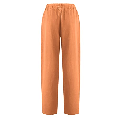 Womens Capris for Summer Dressy Fitted Capri Pants Cotton Linen Casual Pants 2024 Trendy Beach Vacation Outfits Capri Pants for Women Casual Summer Plus Size Orange L4