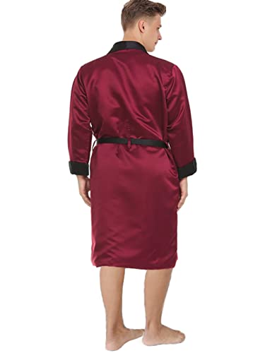 Men's Satin Long Smoking Robe Fully Lined Smoking Jacket Shawl Collar Spa Robe Bathrobe2