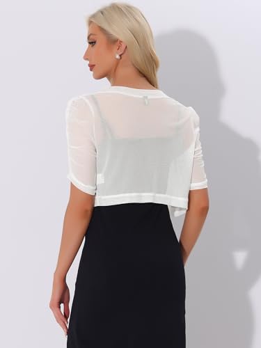 Image of Allegra K Casual Short Sleeve Mesh Sheer Shrug for Women Open Front Cropped Cardigan Bolero