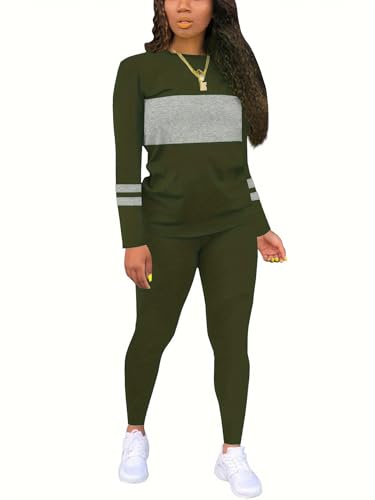 Image of Nimsruc Two Piece Outfits For Women Casual Jogging Suit Sweatsuits Sets Matching Athletic Clothing Fashion Tracksuit Army Green XL