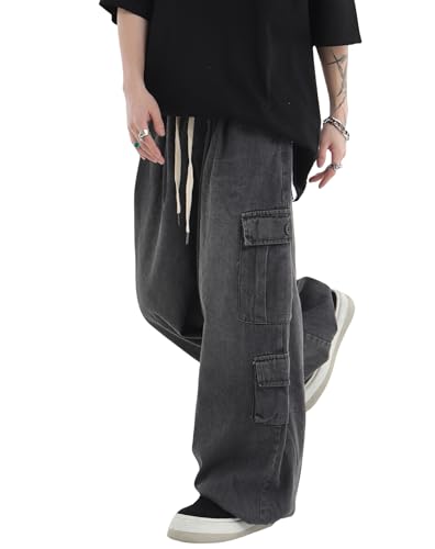 Mens Baggy Jeans Y2K Hip Hop Cargo Pants Harajuku Wide Leg Demin Joggers Emo Alt Streetwear Jeans