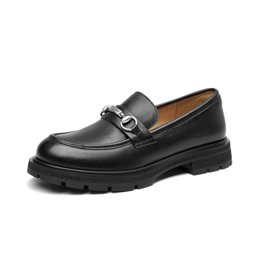 Image of BEAU TODAY Womens Platform Loafers, Leather Penny Loafer Shoes