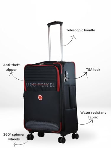 Image of Ligobags Polyester 8 Wheels 360 Degree Wall Street Soft-Sided Cabin Luggage Laptop Roller Case |24 Inch Trolley Bag