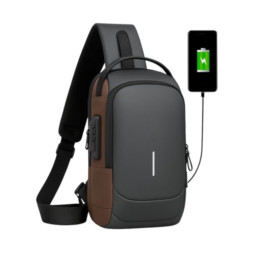 Mochila Transversal Masculina Mochila Feminina Unissex com cadeado à prova d água anti-roubo bolsa com porta de carregamento USB bolsa de ombro Impermeável Premium (Cinza)