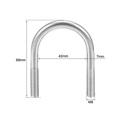 Image of uxcell U-Bolts 4pcs 1.65 inch(42mm) Inner Width 69mm Length M8 304 Stainless Steel U-Bolt Fastener for 42mm Pipe Dia