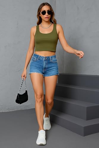 Image of 95% Cotton, 5% Lycra Women's and Girls Solid Ribbed Square Neck Tank Top | Tanktop for Women | Sleeveless Top | Crop Tanktop | Ribbed Tank Top