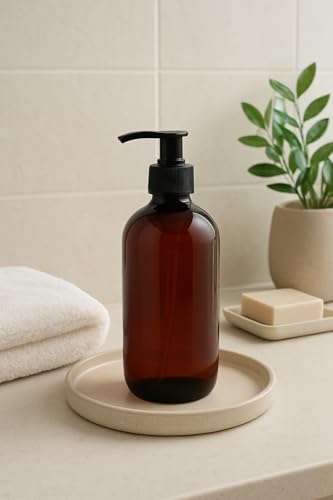 Image of Prakash 500 ml Amber Bottle (Pack of 12) Empty Plastic Trophy Pump Bottles Dispenser Portable Shampoo Lotion Hand Pump Bottle