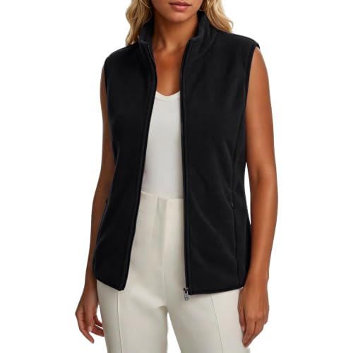 Womens Fleece Vest Full Zip Stand Collar Side Pockets Casual Fall Layering - image 2