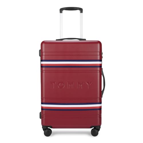 Image of Tommy Hilfiger Plastic Berlin Unisex Hard Luggage - Wine, 67Cm Mid Bag with 4 Spinner Wheels Trolley, Medium