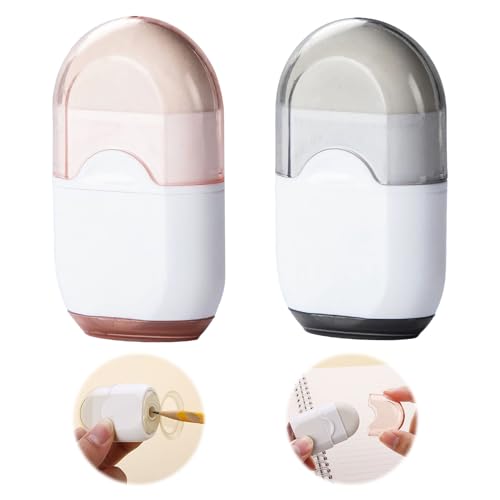 Pencil Sharpener with Eraser 2PCS Portable Rubber and Sharpener 2 in 1 Pencil Sharpener with Eraser for Kids Adults Student School Home Office Supplies (Random Color)
