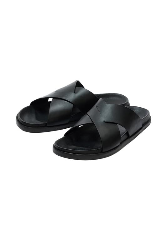 Image of SNITCH Men's Sandals | Crisscross Strap Design & Solid Pattern | PU Synthetic Upper & Durable TPR Outsole | Lightweight Casual Footwear