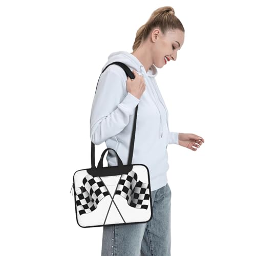 Maletín slim para laptop con correa negro y blanco miniatura 2