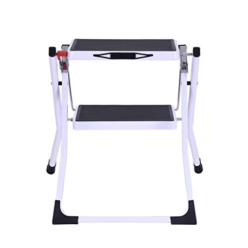 Naiflowers 2 Step Ladder Folding Step Stool Stepladders Metal Stool Ladder Lightweight Heavy Duty Multi Purpose Portable Folding Home Ladder with Anti-Slip Platform (White)