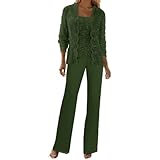 Conjunto de 3 piezas de elegante pantalón formal de encaje de gasa con chaquetas de lentejuelas para bodas, fiestas, madre de la novia e invitados, trajes de fiesta nupcial, OOG, US 10