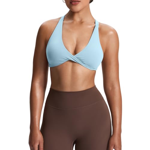 Image of Aoxjox Women's Satara Low Impact Sports Bra | chic front twist, widened cross straps, medium support,breathable fabric, workout fitness yoga crop tank, gym essential