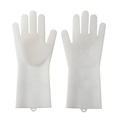 Preisvergleich Produktbild SHUHAO Silikon-Handschuhe, Wiederverwendbares Silikon Abwasch Handschuhe, Gummi-Scrubbing Handschuhe Für Geschirr, Wäsche-Reinigung Handschuhe Für Küche Badezimmer Reinigung,Weiß