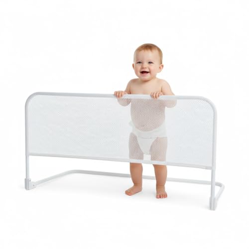 PLASTIMYR Barra Seguridad Cama Niños 90 cm - Barandilla Seguridad Cama Fácil Instalación - Barrera para Niños Plegable de Aluminio y Tela