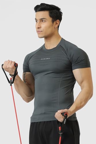 Image of FUAARK Nylon Seamless Compression Half Sleeves Dry Fit T-Shirts for High Performance in Gym & Workout