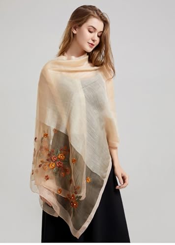 Jeelow Women's Silk Wool Scarf Shawl - Lightweight Floral Embroidered Wrap for Wedding, Party, Prom Fashion Accessory4