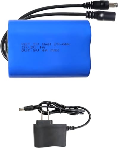 KBT 5V 8Ah Battery Pack with DC5521 Connector Cable & Battery Charger Compatible with 5 Volt Devices RC Car Robot DIY LED Light Strip