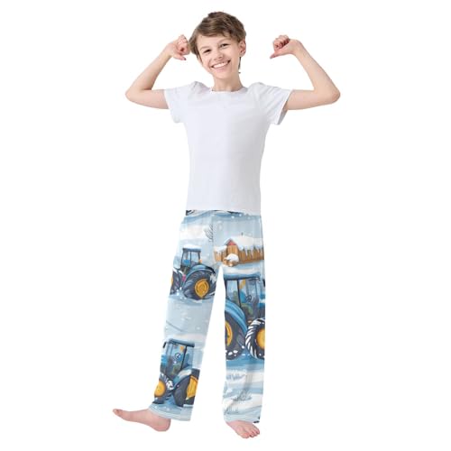 ZZXXB Winter Tractor Snow Boys Long Pants Soft Trousers Elastic Waist Kids Lounge Bottoms with Pockets S-XL3