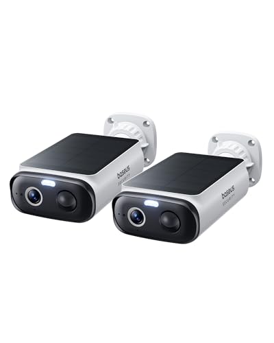Baseus Security S1 Lite [2 CAM] Camara Vigilancia WiFi Exterior Solar IP67, Camara IP Seguridad Bateria 2K 135°, Visión Nocturna a Color, Sin Cargos, Detección Humana, Compatible con Alexa y Google