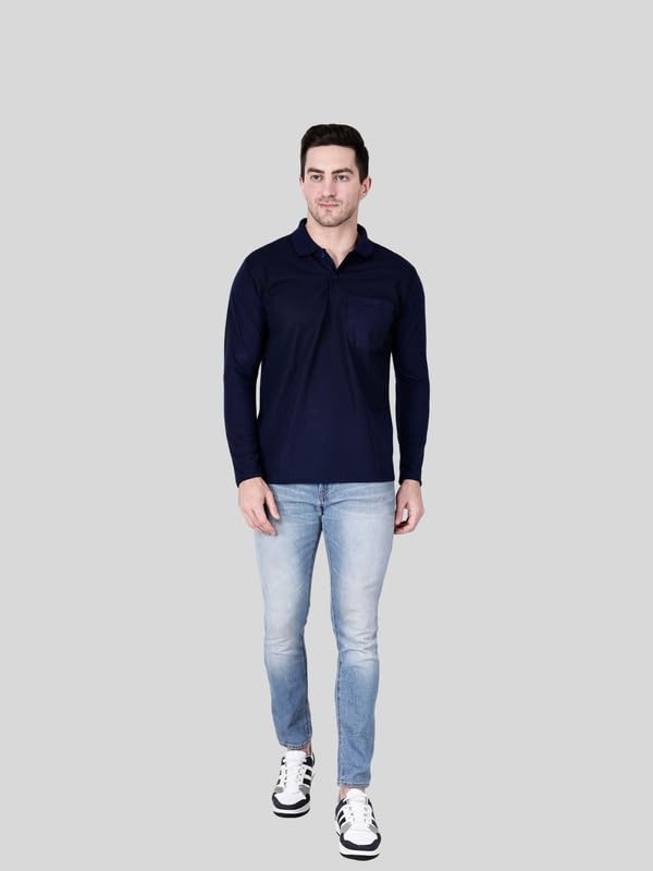 Image of Full Sleeve Men's Polo T-Shirt | Regular Fit, Soft & Breathable Cotton Blend Fabric | Classic Polo Collar, Casual & Office Wear | Available in Sizes M to 6XL, Multiple Colors
