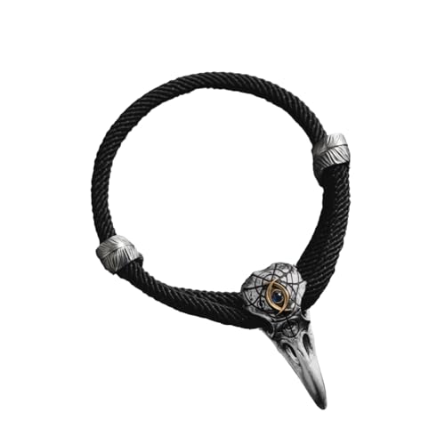 COPPERTIST.WU Three-Eyed Raven Rope Bracelet – Gothic Raven Bracelet with Gem, Milan or Braided Cord Adjustable for Men Women 20 Colours M/L