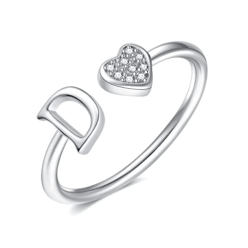 Image of Initial Rings for Teen Girls - S925 Heart Sterling Silver Rings for Teen Girls | 14K Gold /Rose Gold /Sterling Silver Plated Ring for Girls Kids Women Ring for Teenager Girls Gifts Adjustable, No Tarnish, Hypoallergenic