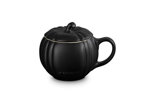 Image of Le Creuset Stoneware Pumpkin Mug with Lid, 14 oz., Licorice