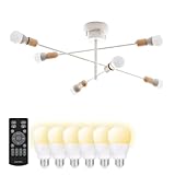 VENTOTA シーリングライト 6灯 ミニマリスト デザイン 木目調 円筒形 美しい 電球調 ユニーク 質感 LED対応 全方向照らす 可動式 室内 照明器具 寝室 リビング ダイニング キッチン firlo6 WH ホワイト リモコン付調光調色60w相当LED電球付