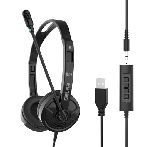 RMFC USB Headsets with 3.5mm Jack Noise Cancelling Mic & Audio Controls Wired Stereo Computer Business Headphone Phone Headset Earphone with Microphone for PC Laptop Android Mobile Phone