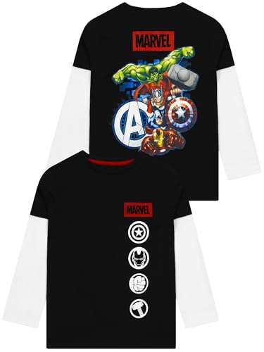 Marvel T-Shirt Kinder Avengers Langarmshirt Jungen Tshirt T Shirt Jungen 100% Baumwolle Schwarz 122