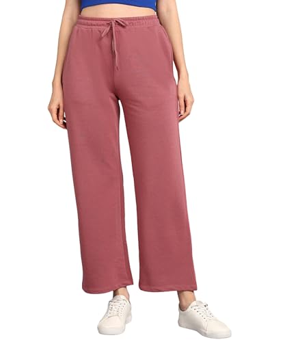 Alan Jones Clothing Women's Relaxed Fit Mid Rise Solid Wide Legs Track Pant