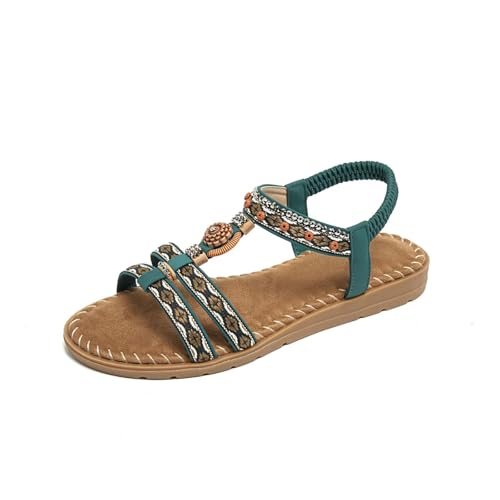 Sandales pieds larges femme aux finitions soignées de perles et pierres précieuses