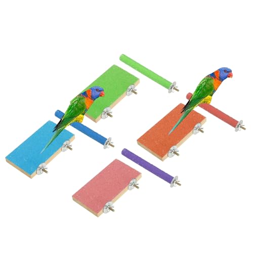 PETAXCELL Bird Perch Stand, Wooden Parrot Perch Stand Toy, Paw Grinding Stick, Bird Cage Accessories, 6 x 3.15in (4 Colors, 4 Pcs) Birds Toys Intended for Cage/Parakeets/Conure/Budgie